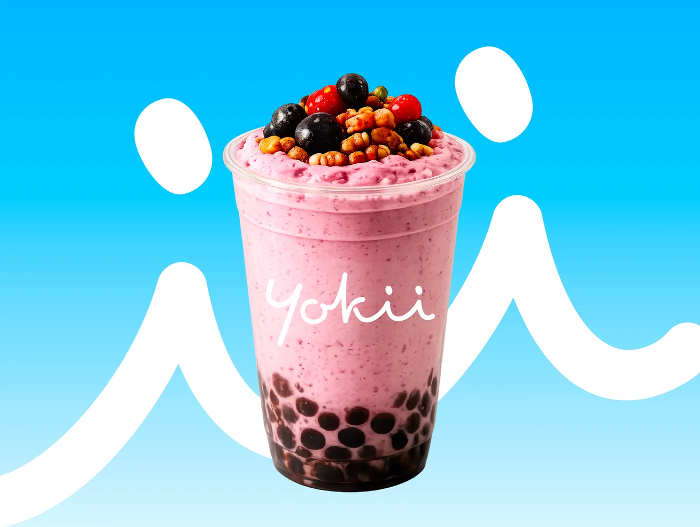A YOKII mixed berry yogurt smoothie topped with berries and granola